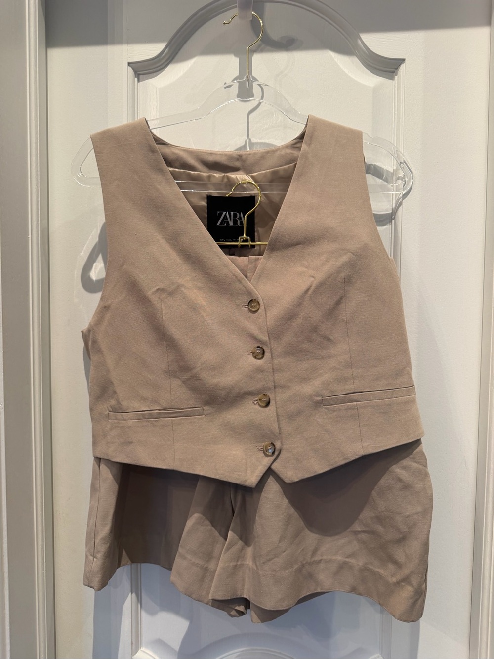 Zara Beige Tailored Vest & Shorts SET
